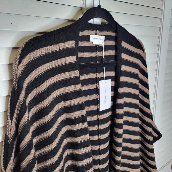 Lovers and Friends Ventura Poncho Striped Cardigan Sweater Beige/Black SMALL NWT - Picture 6 of 13